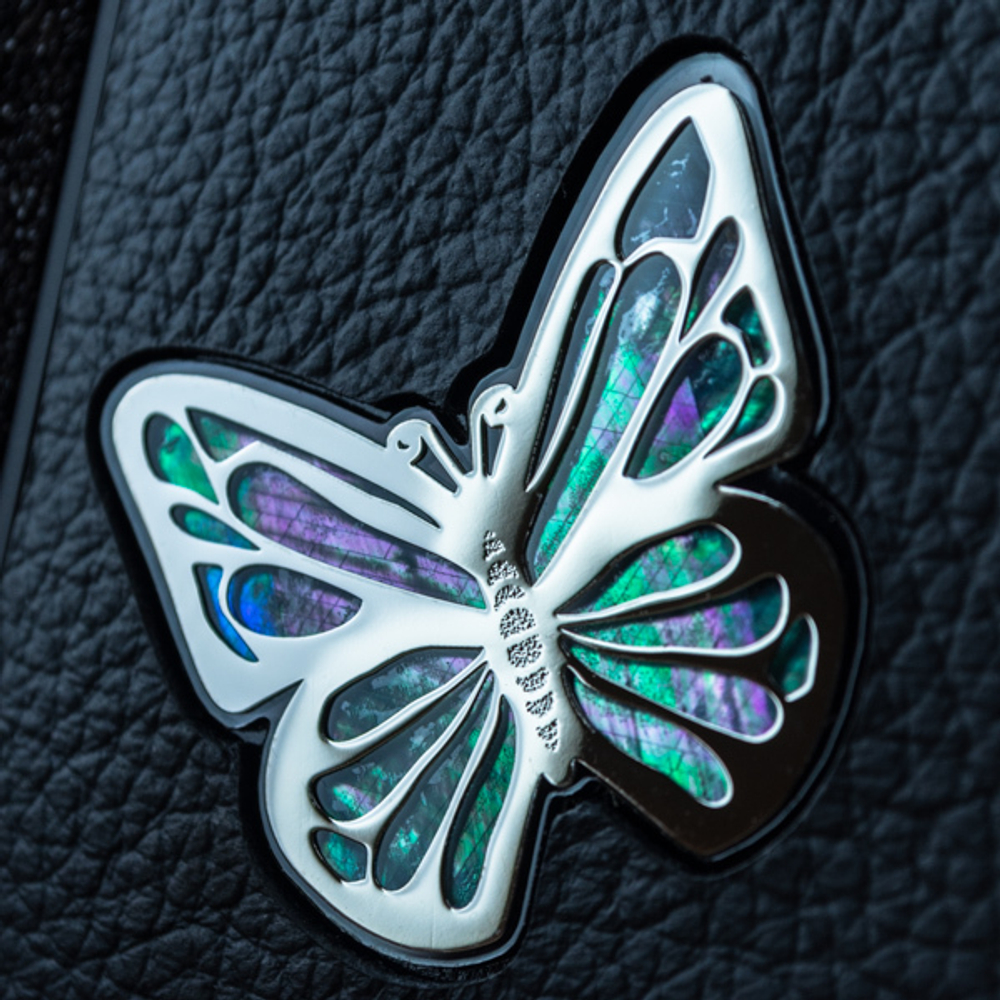 Шикарный Премиум чехол для iPhone с бабочкой из перламутра - Euphoria HM Premium - натуральная кожа ювелирный сплав