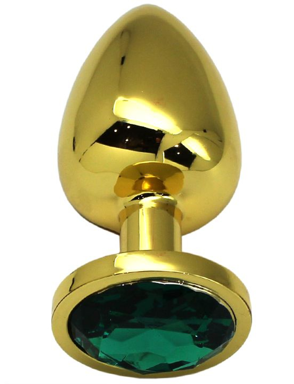 Золотистая анальная втулка с изумрудным кристаллом - 9,5 см. (Цвет: изумрудный)