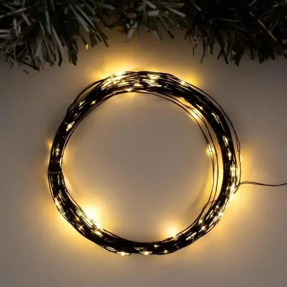 Гирлянда нить-роса 10 м., IP20, чёрная нить, 100 теплых белых LED, 12 В, Luazon Lighting (5198367)
