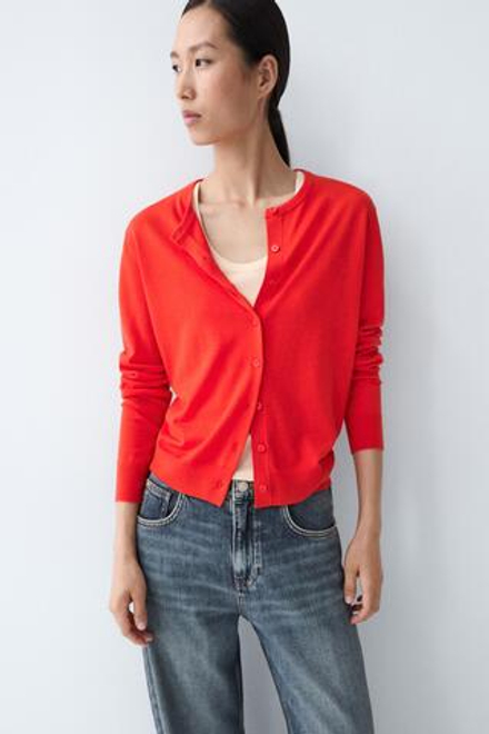 Massimo Dutti Кардиган из тонкого трикотажа с круглым вырезом, оранжевый