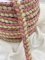 Тесьма коса розово-белая с золотой нитью