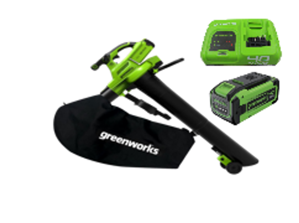 Аккумуляторный воздуходув пылесос Greenworks GD40BVK8, (2406907UH5F), 40v, АКБ 8 А·ч и быстрое ЗУ