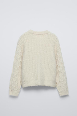 ZARA КАРДИГАН С УЗОРОМ «КОСЫ», ЖЕЛТОВАТО-БЕЛЫЙ