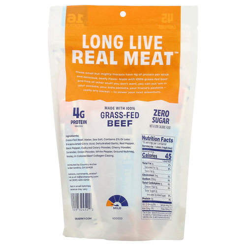 Country Archer Jerky, Говяжьи палочки от травяного откорма, оригинальные, 16 палочек по 14 г (0,5 унции)