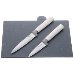 НАБОР AGNESS ИЗ 10ПР: 5 НОЖЕЙ, 4 ДОСКИ И ПОДСТАВКА, ЦВЕТ: БЕЛО-СЕРЫЙ