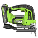 Лобзик акк. Greenworks GD24JS120, 24V, б/щет, 120 мм, 0-3500/мин, 4-ст.маятник, алю.подошва,LED,1х2Ач,ЗУ,кор (3601407CUA)