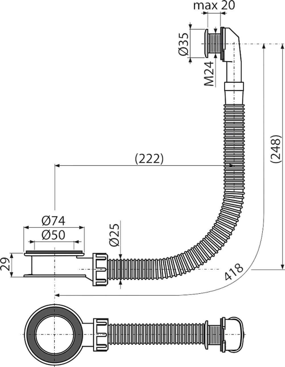 Слив-перелив для мойки Alcadrain хромированный (A328CR)