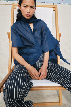ZARA РУБАШКА С ШАРФОМ — ZW COLLECTION, СИНИЙ