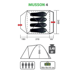 Треккинговая палатка для походов Helios MUSSON-4, Зеленый-оранжевый