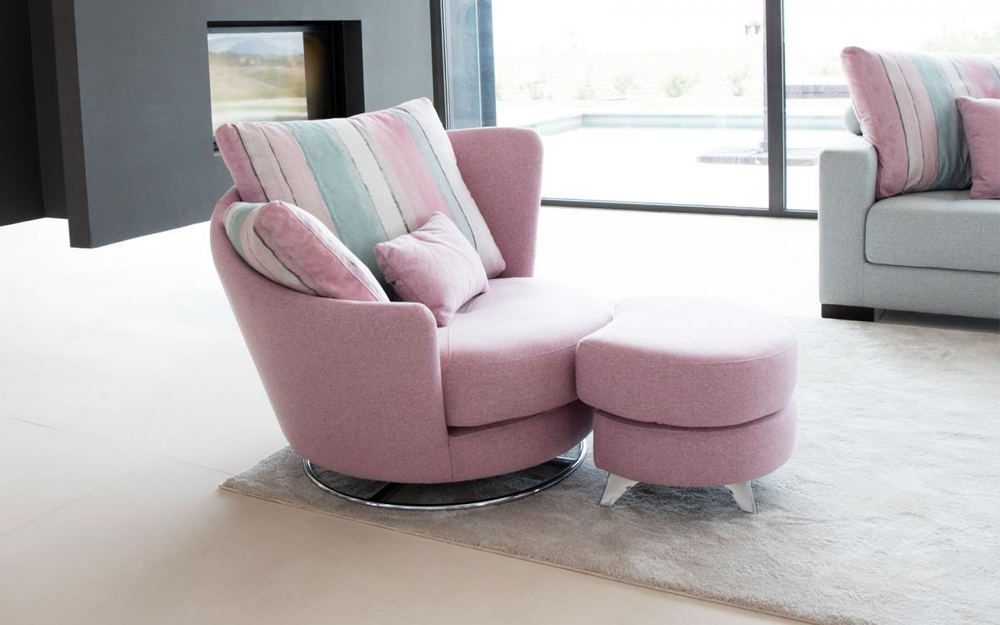 Кресло Roxane поворотное с пуфом на металлических ножках R2G+P