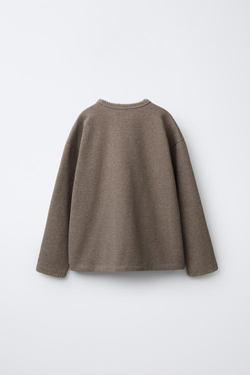 ZARA ФУТБОЛКА SOFT TOUCH С КОНТРАСТНОЙ СТРОЧКОЙ, РЫЖЕВАТО-КОРИЧНЕВЫЙ