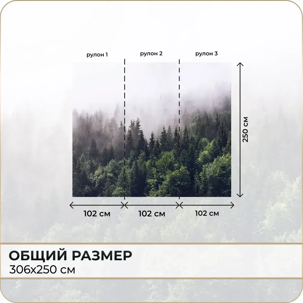 Фотообои 3D Лес в Тумане в спальню, в гостиную, на кухню 300х250