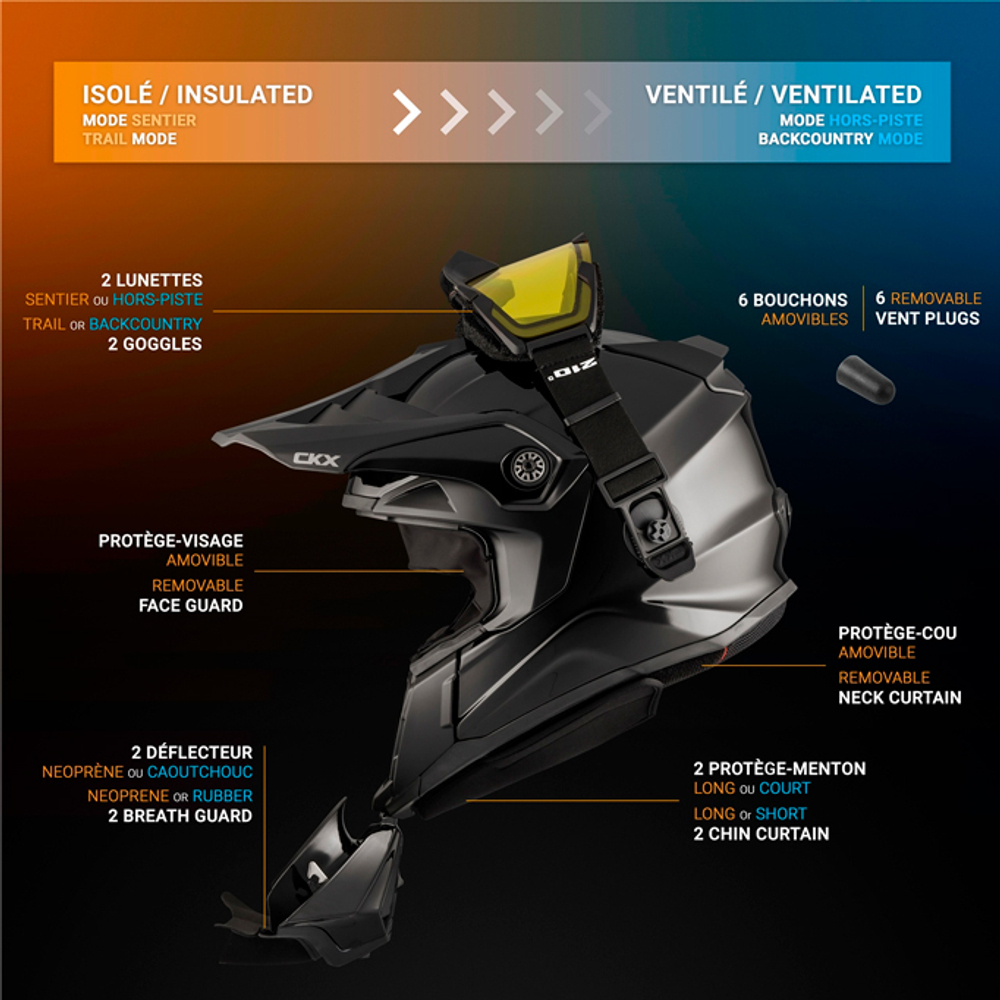 Шлем снегоходный бэккантри   TITAN SOLID с очками CKX 210° TACTICAL, черный