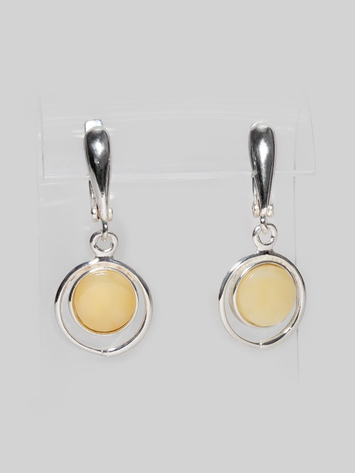 Серьги с натуральным янтарем желтый матовый