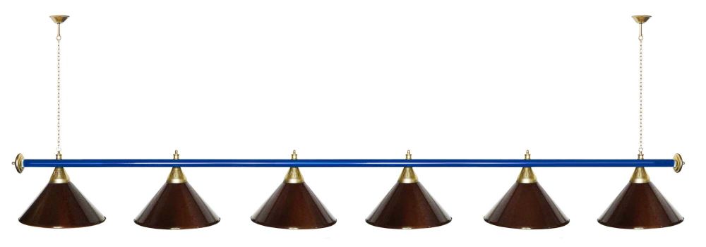 Лампа STARTBILLIARDS 6 пл. (плафоны зеленые матовые,штанга синяя,фурнитура золото)