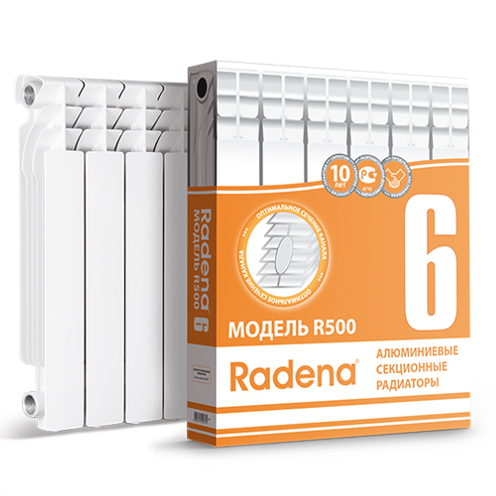 Радиатор алюминиевый секционный Radena CN-RA R 500 (500 х 8 секций, подключение боковое)