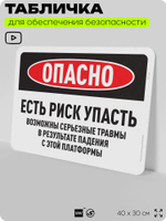 Табличка для обеспечения безопасности "Опасно, есть риск упасть", для офиса, по охране труда для предприятия, организаций, 40х30 см, Silver Plane x Айдентика Технолоджи