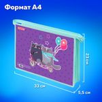 Папка для тетрадей ПИФАГОР А4, 1 отделение, картон/пластик, на молнии, "Bike cats", 272125