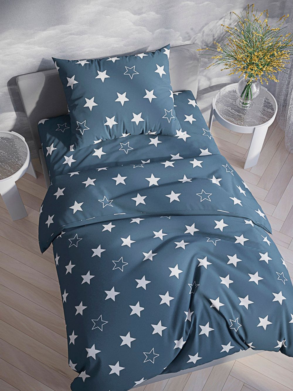 Простынь на резинке полисатин Simple House "Steloj" 90x200 см