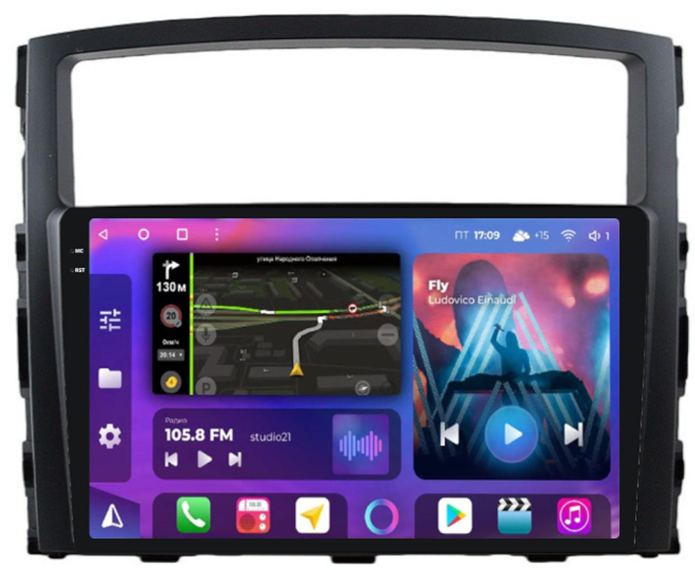 Магнитола Mitsubishi Pajero 4 2006-2022 - FarCar BM1009M-2K монитор 9.5" 2K QLED на Android 14, TS10, 4+32Гб, CarPlay, 4G SIM-слот