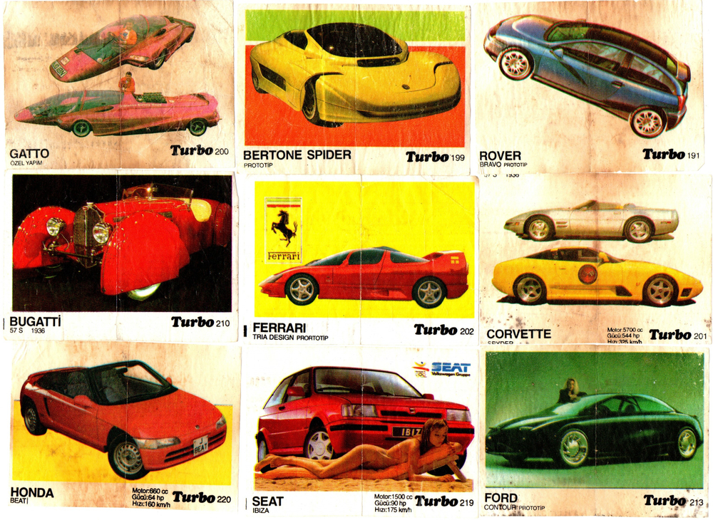 Вкладыши от жвачки Turbo Black - Турбо черные 27 штук без повторов. Серия 191 - 260.