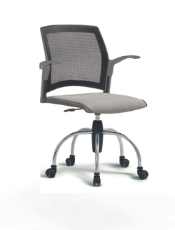 Кресло Rewind каркас хромированный, пластик серый, база паук хромированная, с открытыми подлокотниками, сидение светло-серое, спинка-сетка