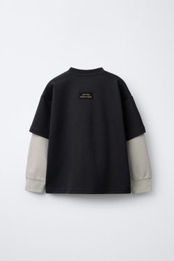 ZARA ТОЛСТОВКА С ДВОЙНЫМИ РУКАВАМИ В СТИЛЕ ПРЕППИ, ТЕМНЫЙ АНТРАЦИТ