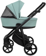 Детская коляска Roan Esso Кожа 3 в 1 с автокреслом Pituso Baesa Pro Black,Beige Canopy ESSK/214/1 Misti Mint/Grey/руч.Черный