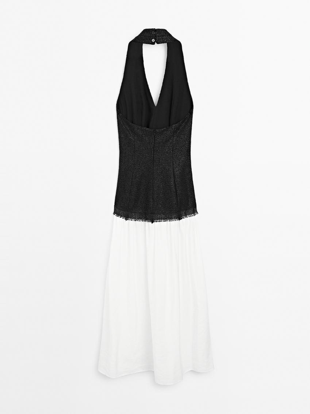 Massimo Dutti Длинное платье с отложным воротником, черный