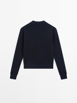 Massimo Dutti Свитер с воротником поло на молнии, темно-синий