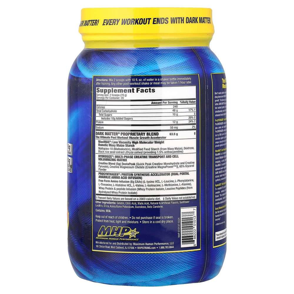 MHP, DARK MATTER®, средство для роста мышц после тренировки, со вкусом апельсина, 1560 г (3,44 фунта)