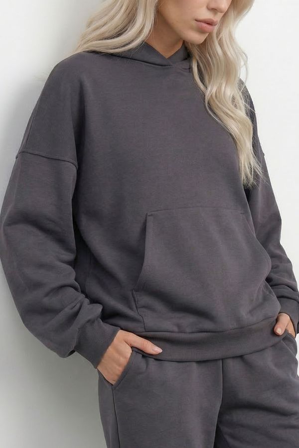 Худи свободного кроя из премиум футера цвета антрацит