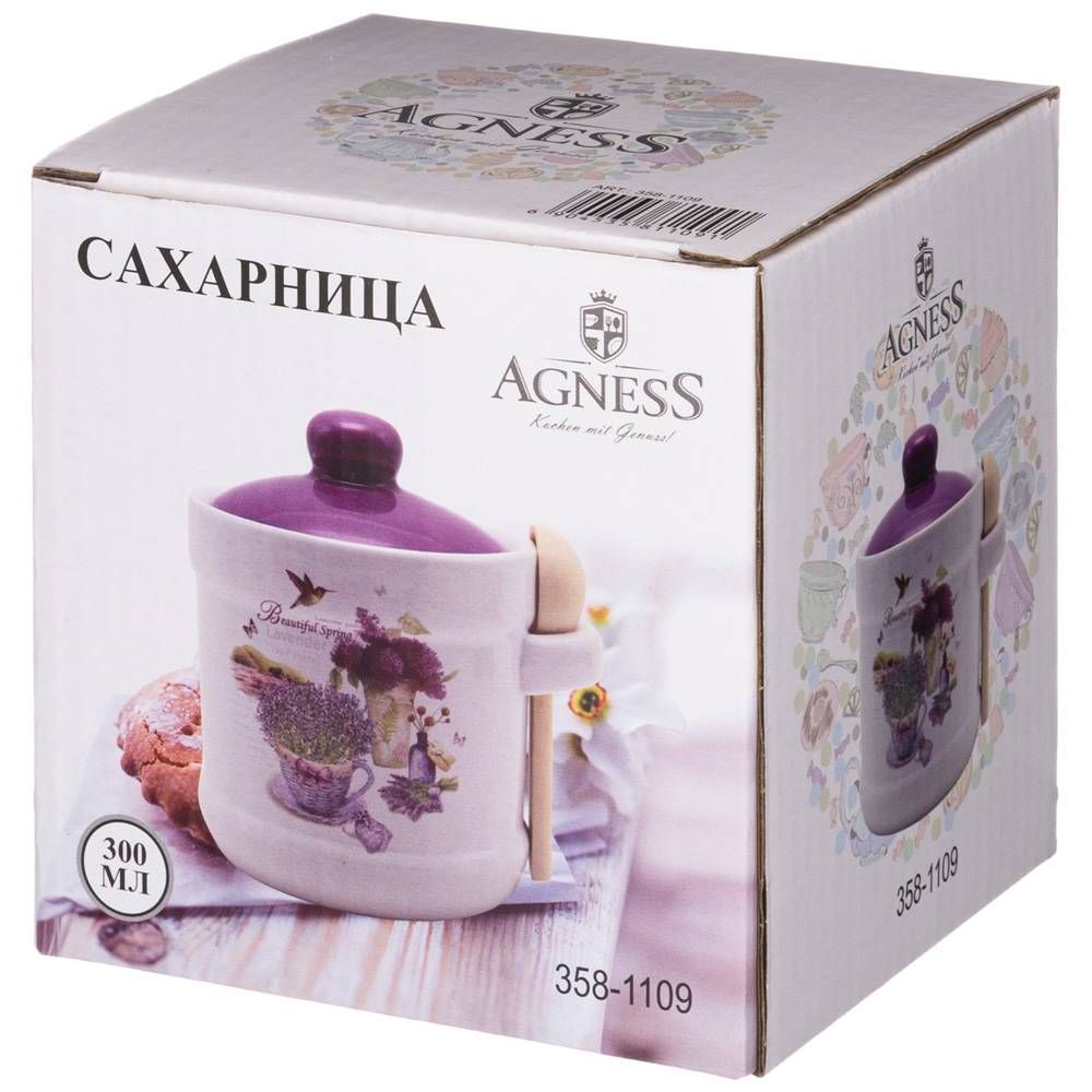 САХАРНИЦА С ЛОЖКОЙ AGNESS "ЛАВАНДОВАЯ ВЕСНА" 10*9,5 СМ 300 МЛ (КОР=36ШТ.)