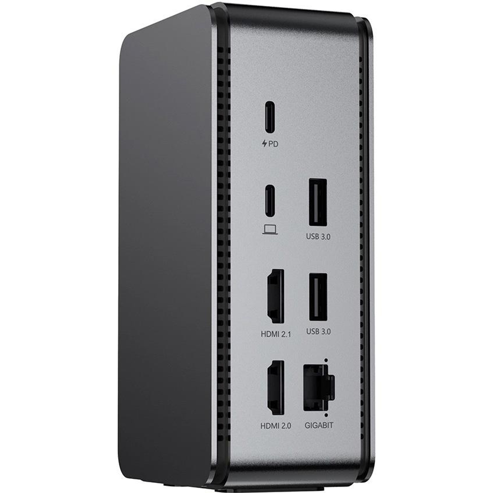 USB-Хаб LYAMBDA (USB-C) с внешним питанием (LIN-07) Подключение: съёмный кабель USB-C. Порты: USB-C (PD 3.0 100 Вт), USB-C, 3 USB-A 3.2 Gen 1, microSD, SD, HDMI 2.1 (до 8K 30 Гц), HDMI 2.0 (до 4K 60 Гц), Gigabit Ethernet, разъём 3,5 мм