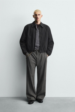 ZARA КУРТКА ИЗ РЕЛЬЕФНОЙ ТКАНИ В ПОЛОСКУ, СИНИЙ