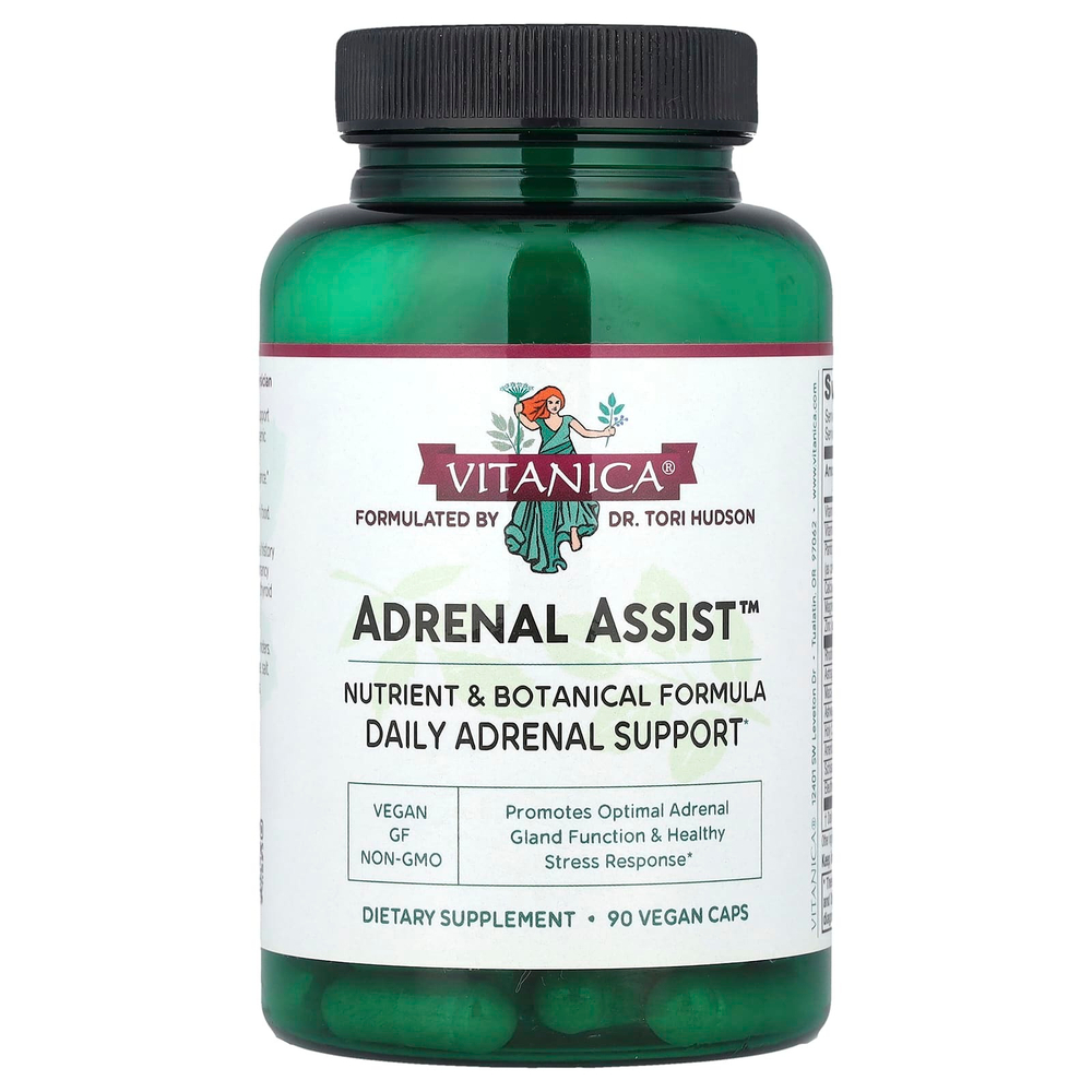 Vitanica, Adrenal Assist, средство для профилактики заболеваний надпочечников, 90 вегетарианских капсул