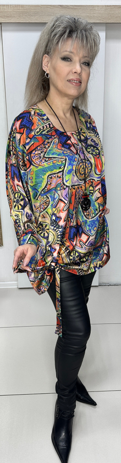 Блузон-туника с ярким принтом в стиле Пикассо + подвеска