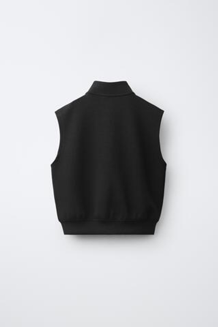 ZARA ЖИЛЕТ ИЗ ИНТЕРЛОКА С ЭТИКЕТКОЙ, ЧЕРНЫЙ