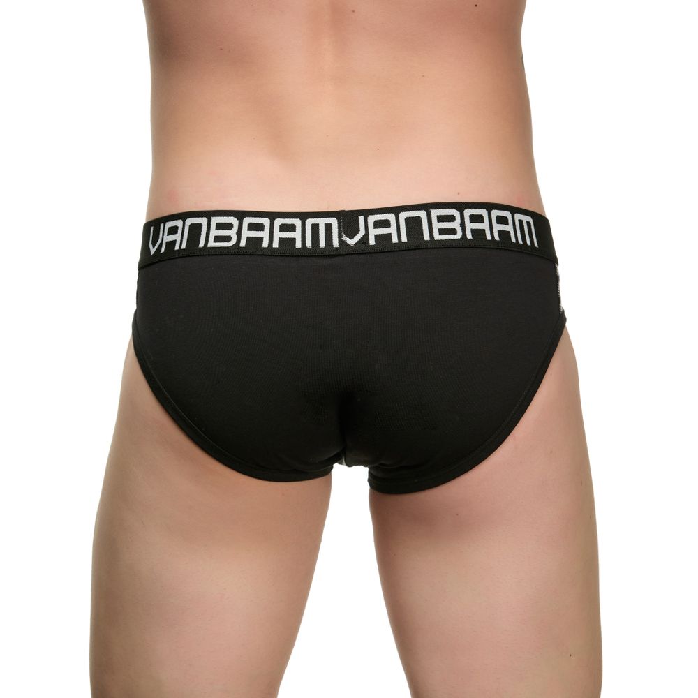 Мужские трусы слипы черные со вставкой в полоску Van Baam