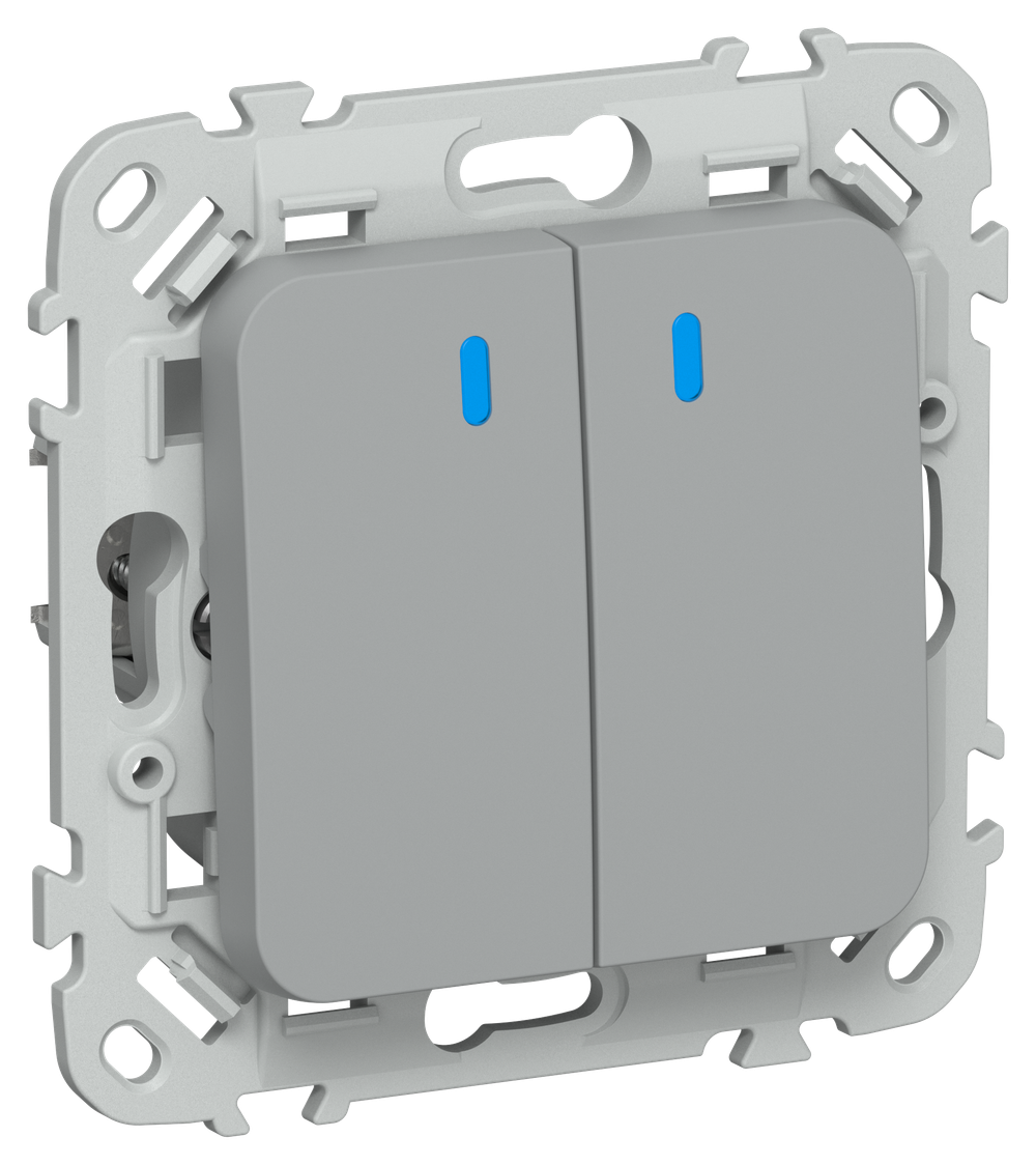 FLITE Выключатель 2-клавишный кнопочный проходной с индикацией 10А ВС62-2-1-ФлС серый IEK