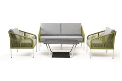 "Канны" лаунж-зона 4-местная из роупа со столом "Глория" (серый гранит), каркас алюминиевый светло-серый, роуп салатовый меланж