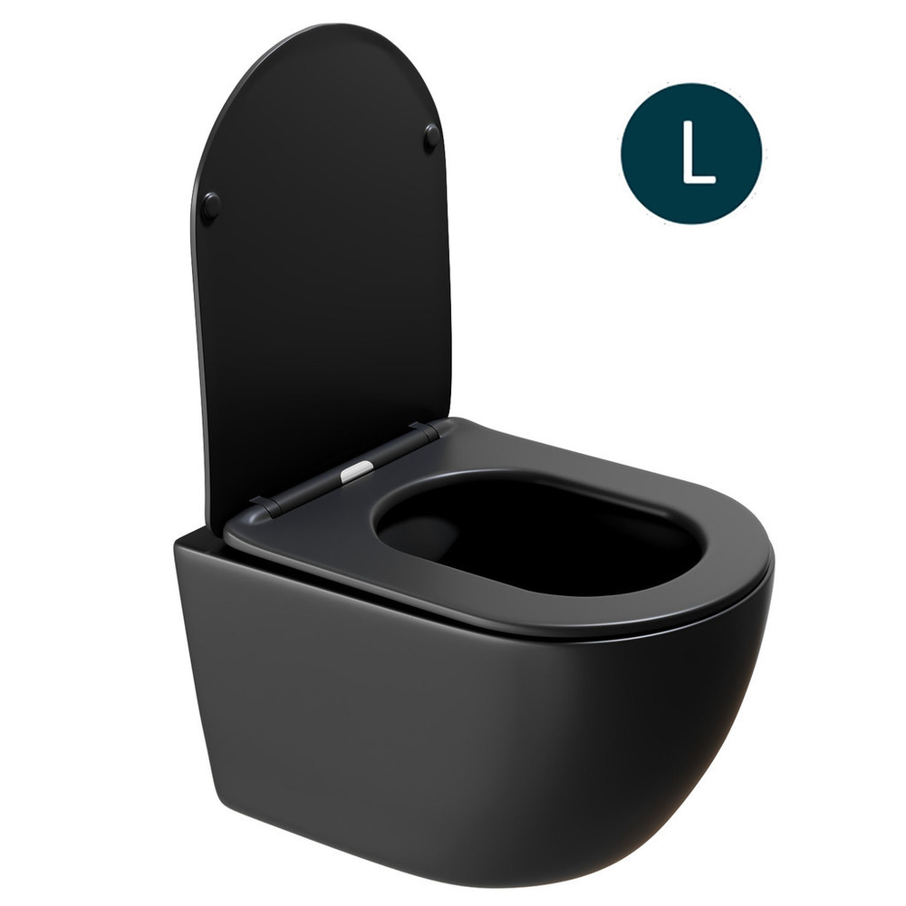 Унитаз подвесной безободковый WAVE ROUND сид. дюропласт, м/л, быстр, ЧЕРНЫЙ матовый (L)