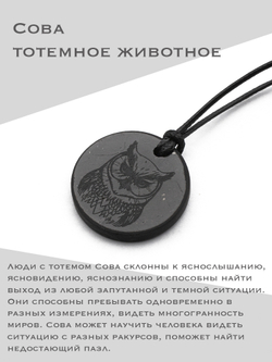 Шунгит натуральный камень Тотем сова круглый кулон оберег талисман Карелия