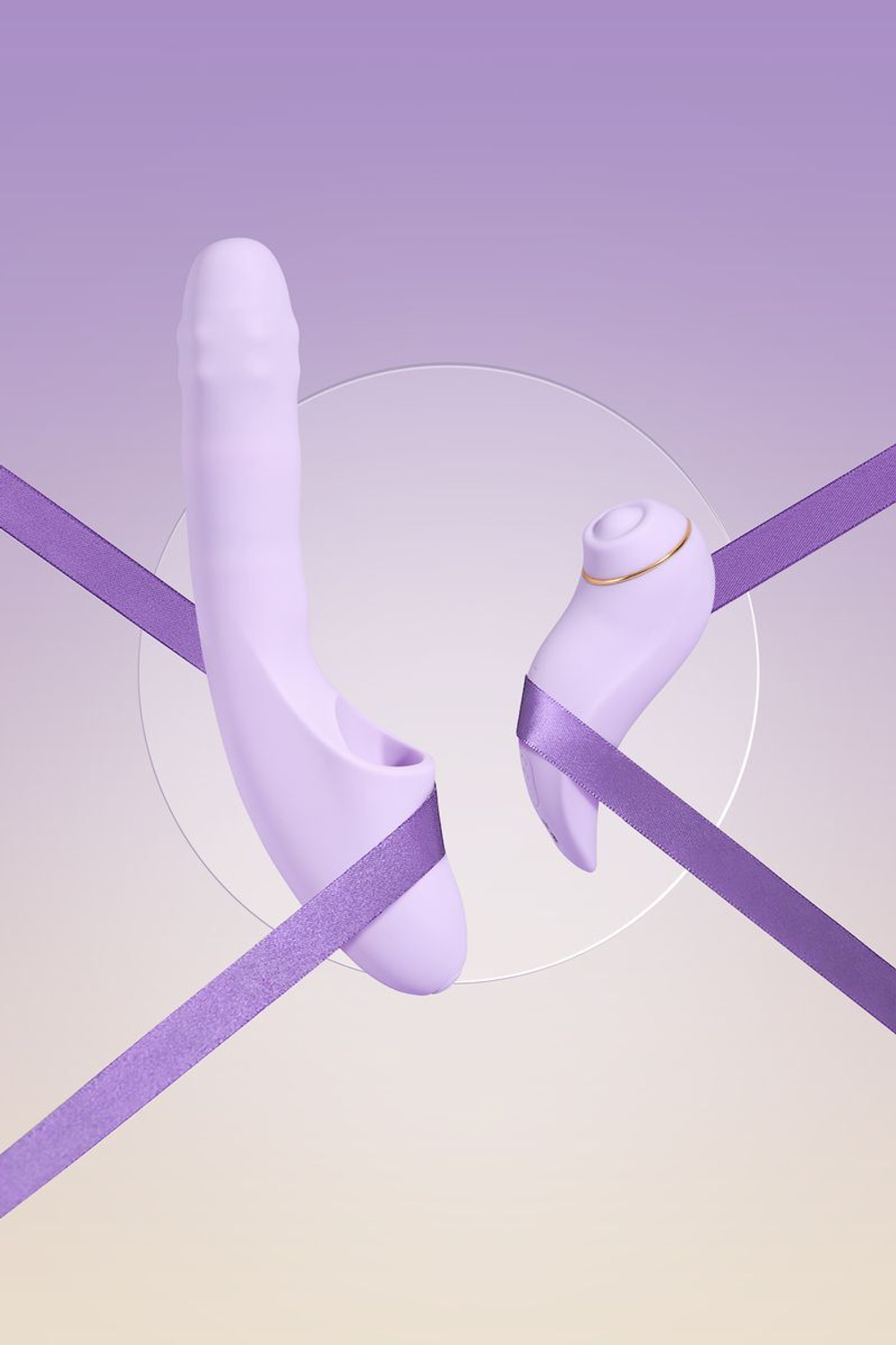 Сиреневый вибромассажер со съёмным клиторальным пульсатором DuoGlow