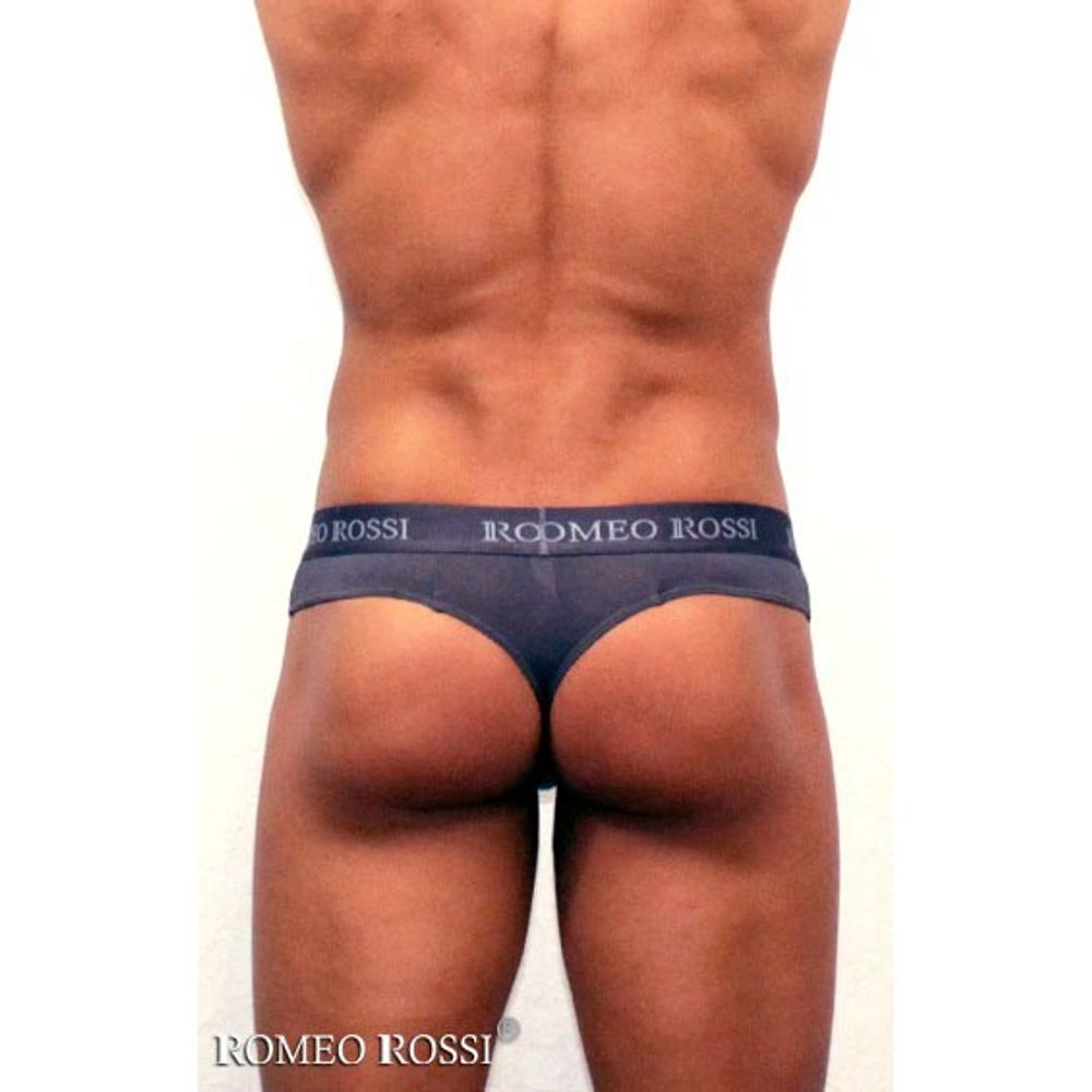 Мужские трусы стринги c резинкой Romeo Rossi темно-серые RR1006-04