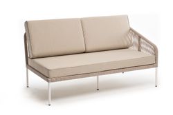 "Канны" левый модуль плетеный из роупа, каркас алюминий белый муар, роуп бежевый круглый, ткань бежевая 15052