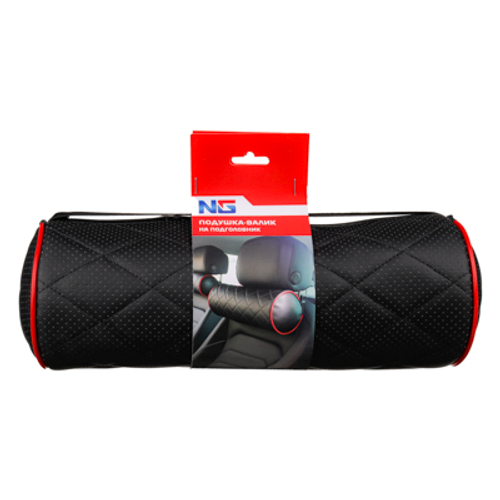 Подушка-валик на подголовник искусственная кожа 30*14см Черная NEW GALAXY