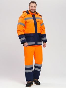 Костюм зимний "Дорожник-Ультра" полукомбинезон (оранжевый/т.синий)