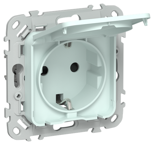 FLITE Розетка с заземлением с защитными шторками и крышкой 16А IP44 РСшкр11-0-44-ФлХЛ холодный лед IEK