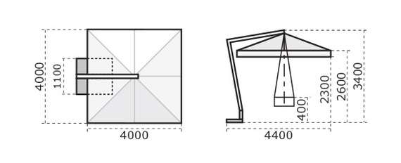 Зонт профессиональный Leonardo Braccio, 400х400 см, антрацит, слоновая кость